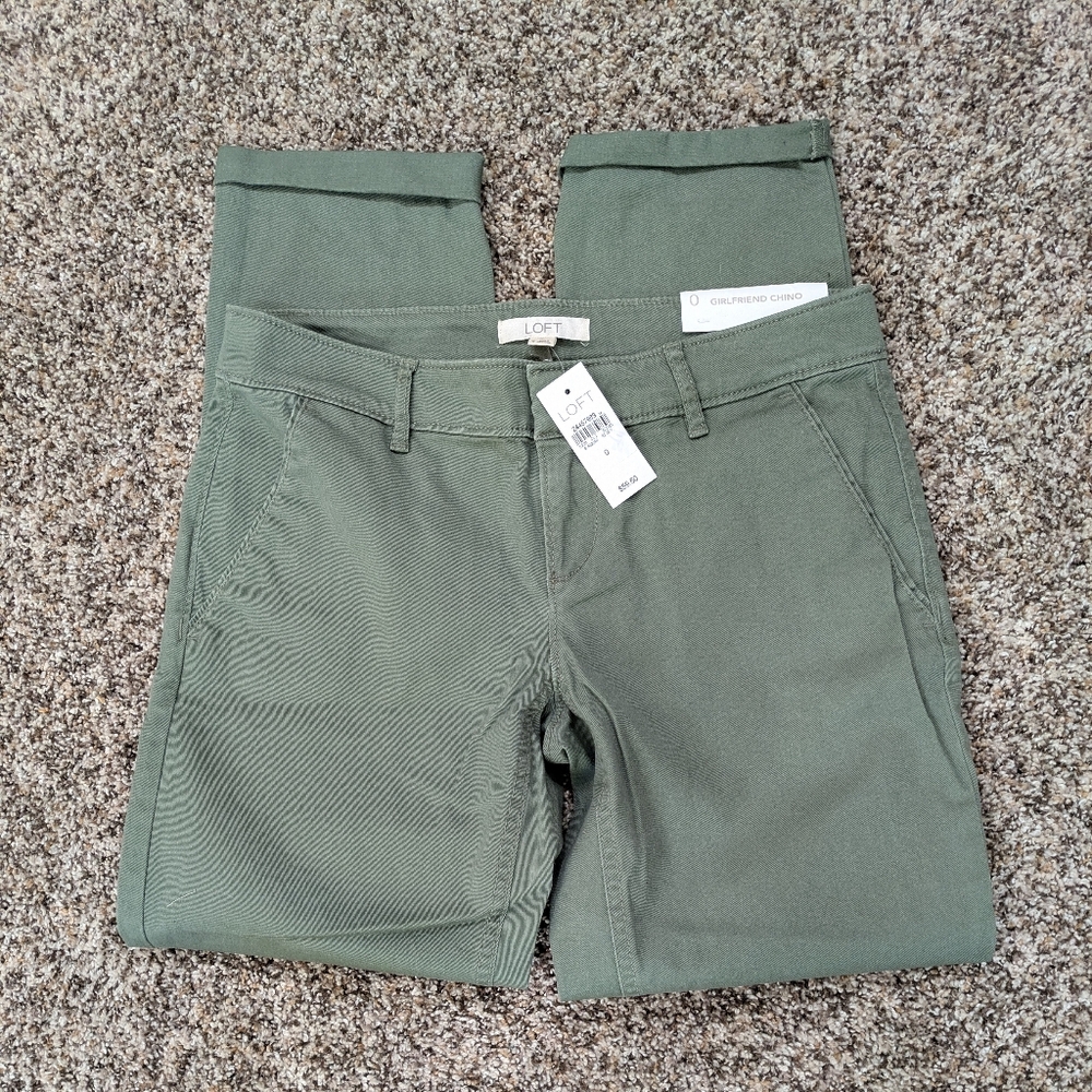 Jeans Sz 0 Green LOFT Girlfriend Chino Low Rise Jean With Pockets.